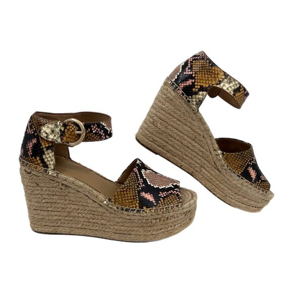 Marc Fisher Pink Yellow Snakeskin Print Wedges | Size 9.5 - Picture 1 of 10